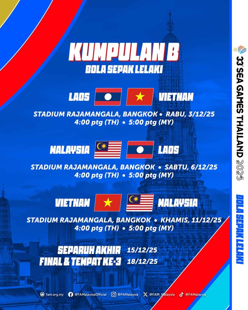 Bola Sepak – Sukan SEA 2025 [LIVE] Malaysia vs Vietnam)