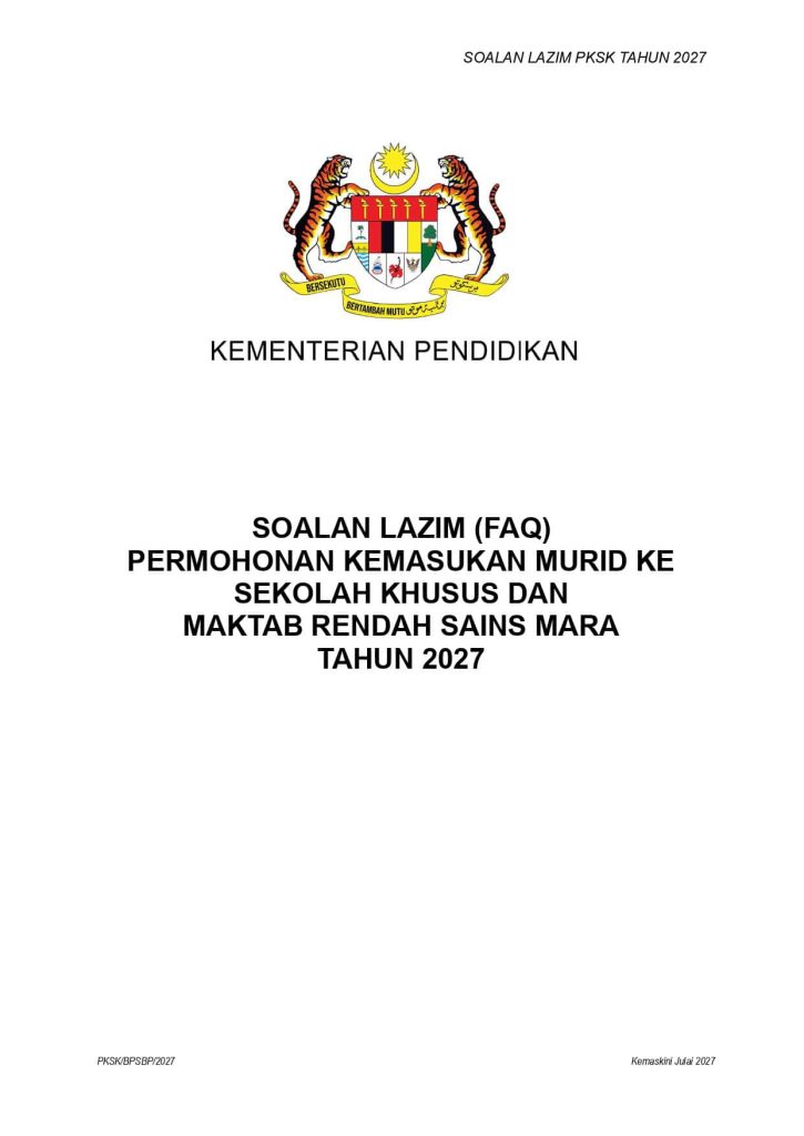 Soalan Lazim Kemasukan SBP MRSM 2027