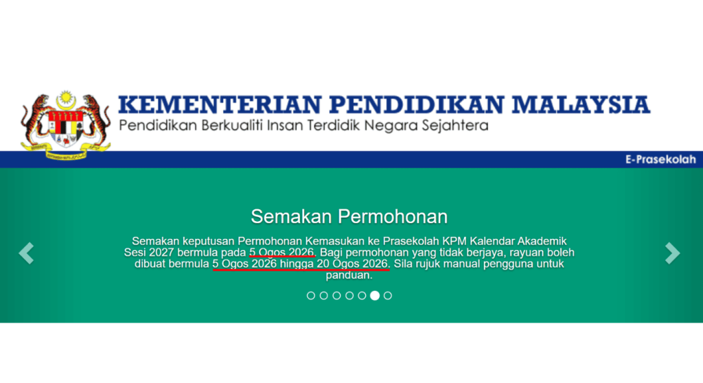 Semakan Keputusan Permohonan Prasekolah 2027 Bermula 5 Ogos
